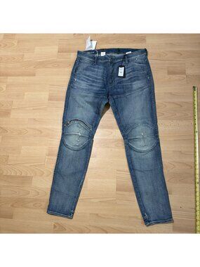 G-Star Raw Men's Size 40x34 5620 3D Zip Knee Skinny Blue Jeans Distressed Elwood